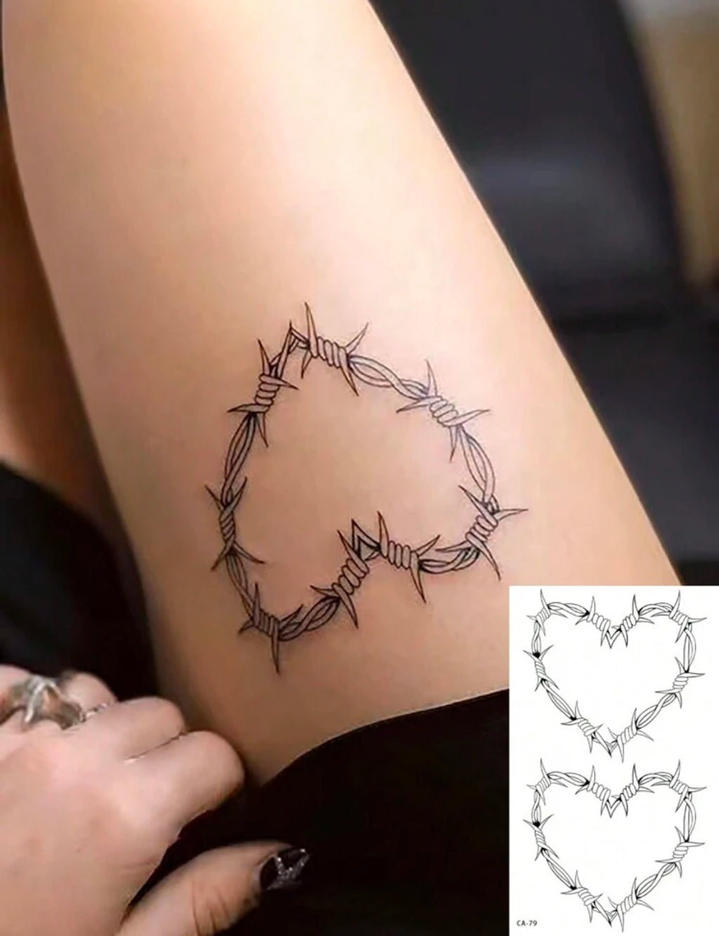 Barbed-Wire Heart Temporary Tattoo – Bold Design