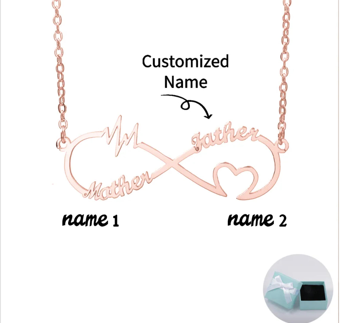 Collier Personnalisé Personnalisé Infinity & Heart Double Name