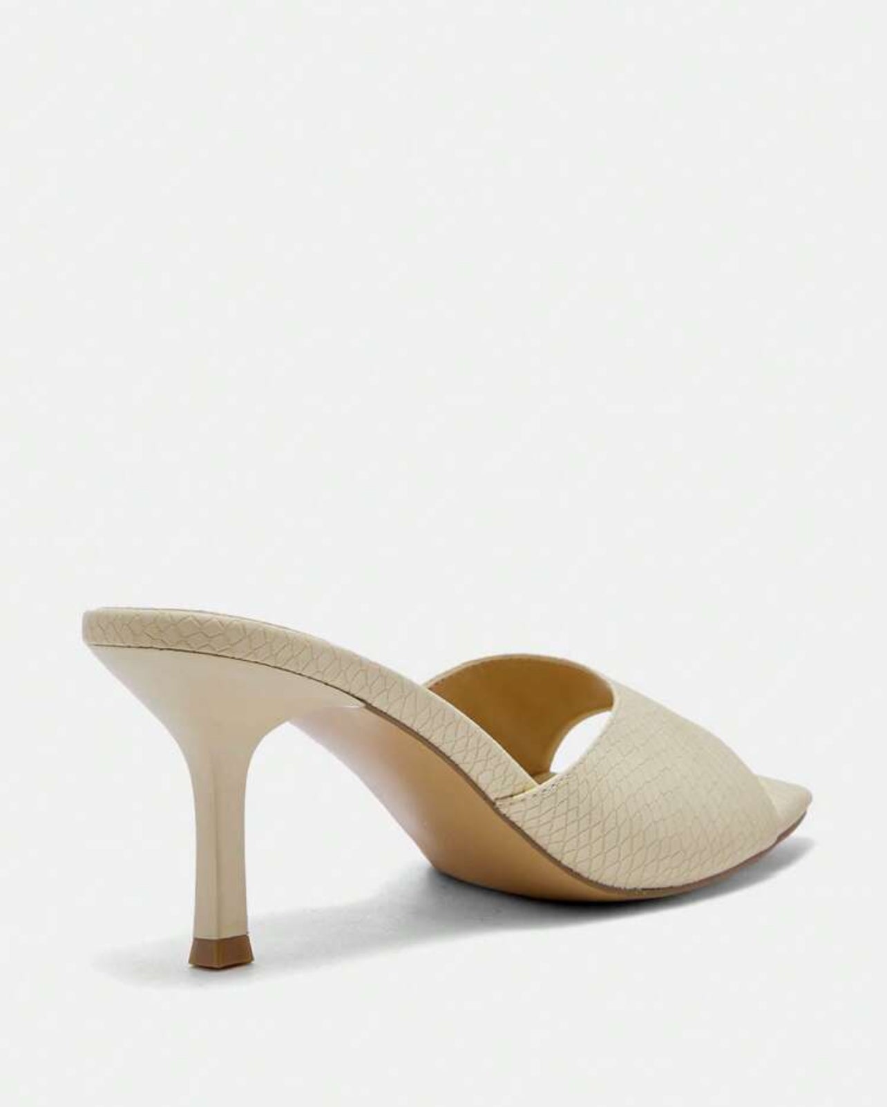 Elegant Beige Faux Leather Mules with Mid Heel