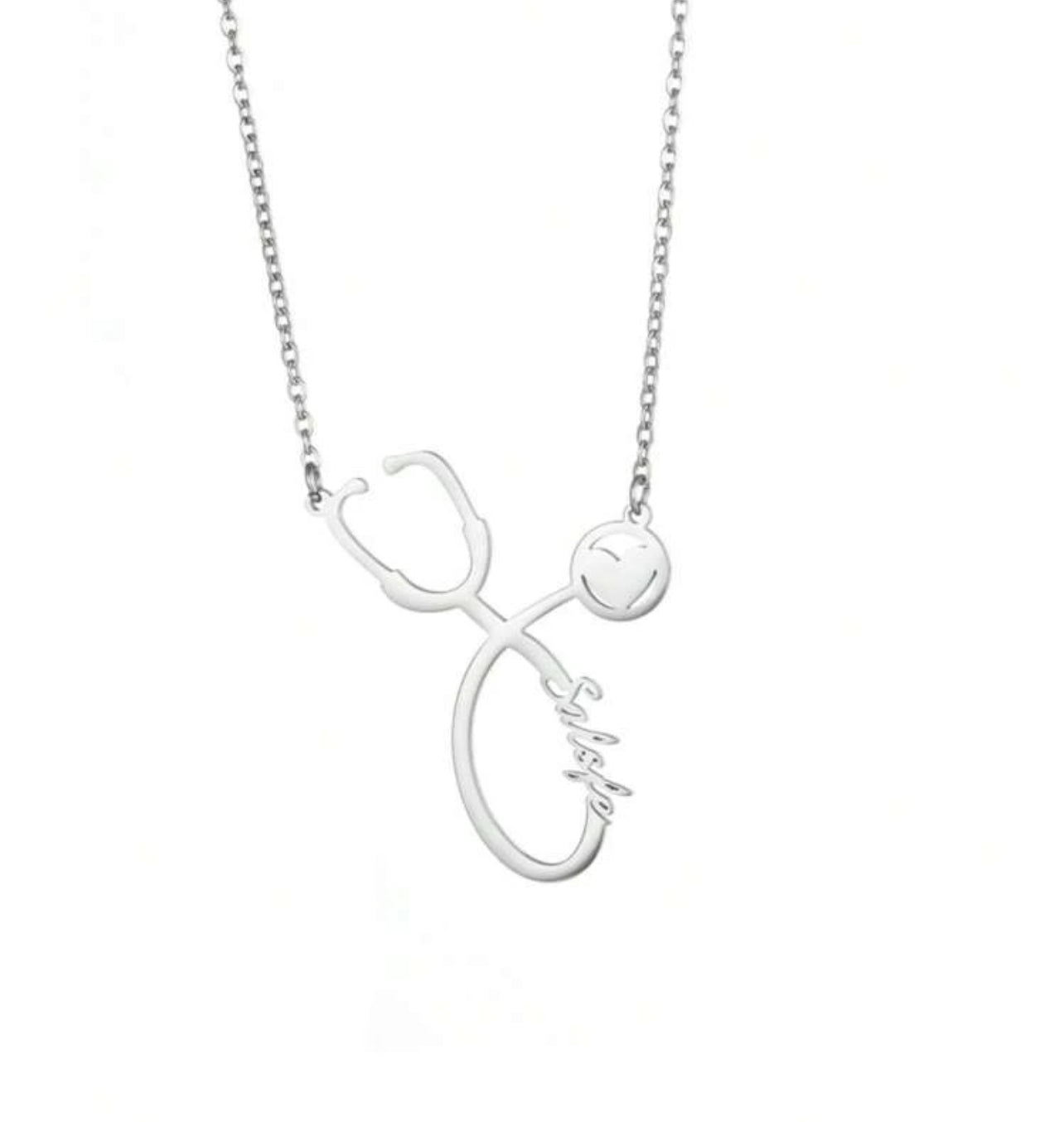 Collier avec nom de stéthoscope personnalisé, pendentif en chaîne en acier inoxydable