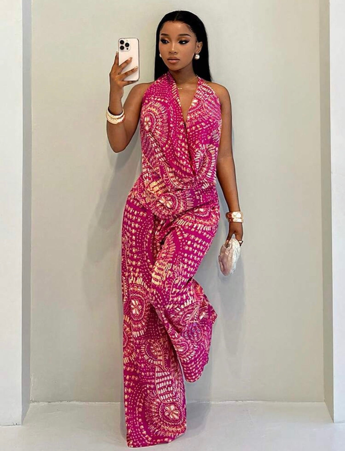 Ensemble Pantalon & Top Dos Nu – Rose Motif Mandala