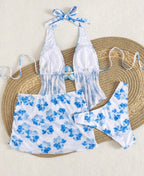 Ensemble Maillot de Bain 3 Pièces Floral & Voile de Plage