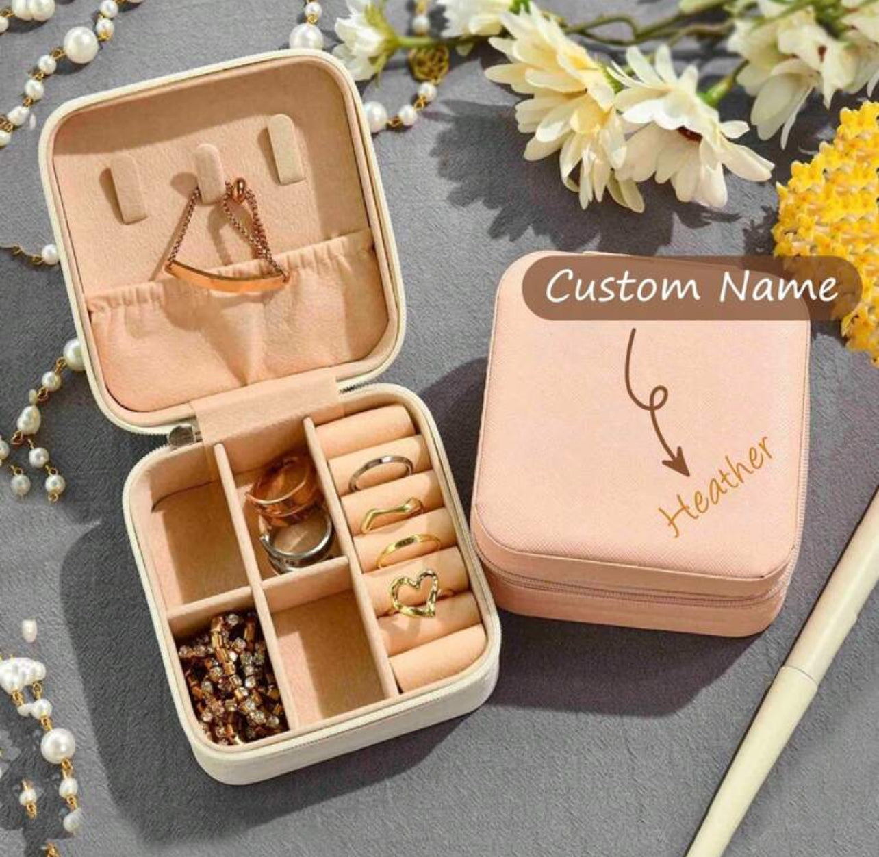 Boîte à bijoux personnalisée avec ruban à nœud