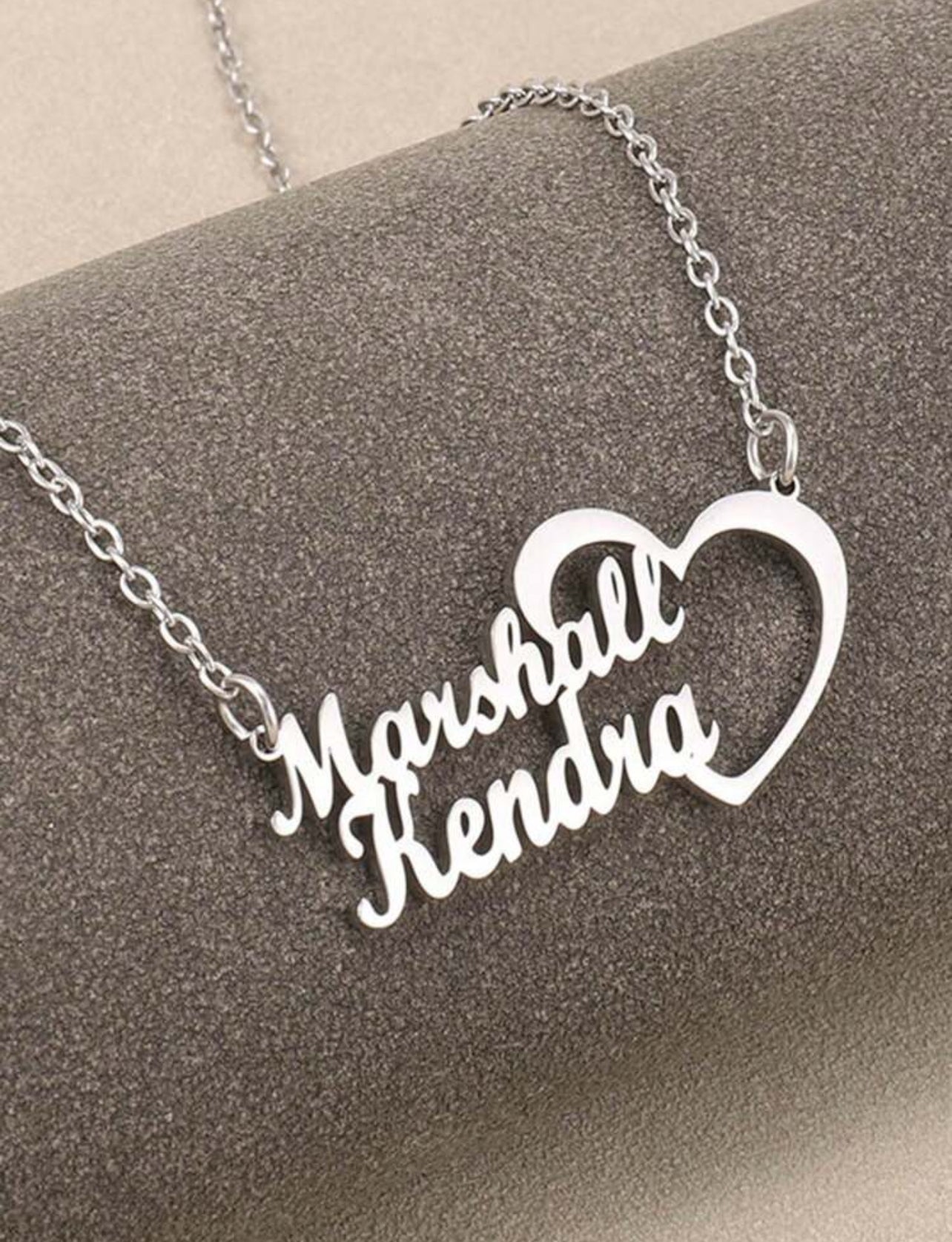 1pc Collier Acier Inoxydable Personnalisé Double Nom avec cœur