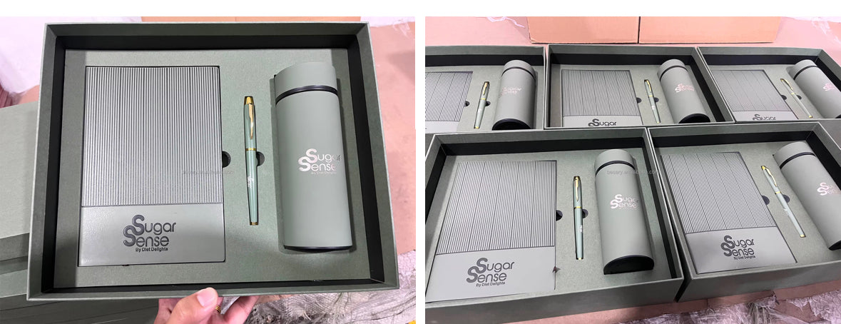 Coffret Cadeau de Luxe Personnalisé – Carnet A5, Stylo & Thermos