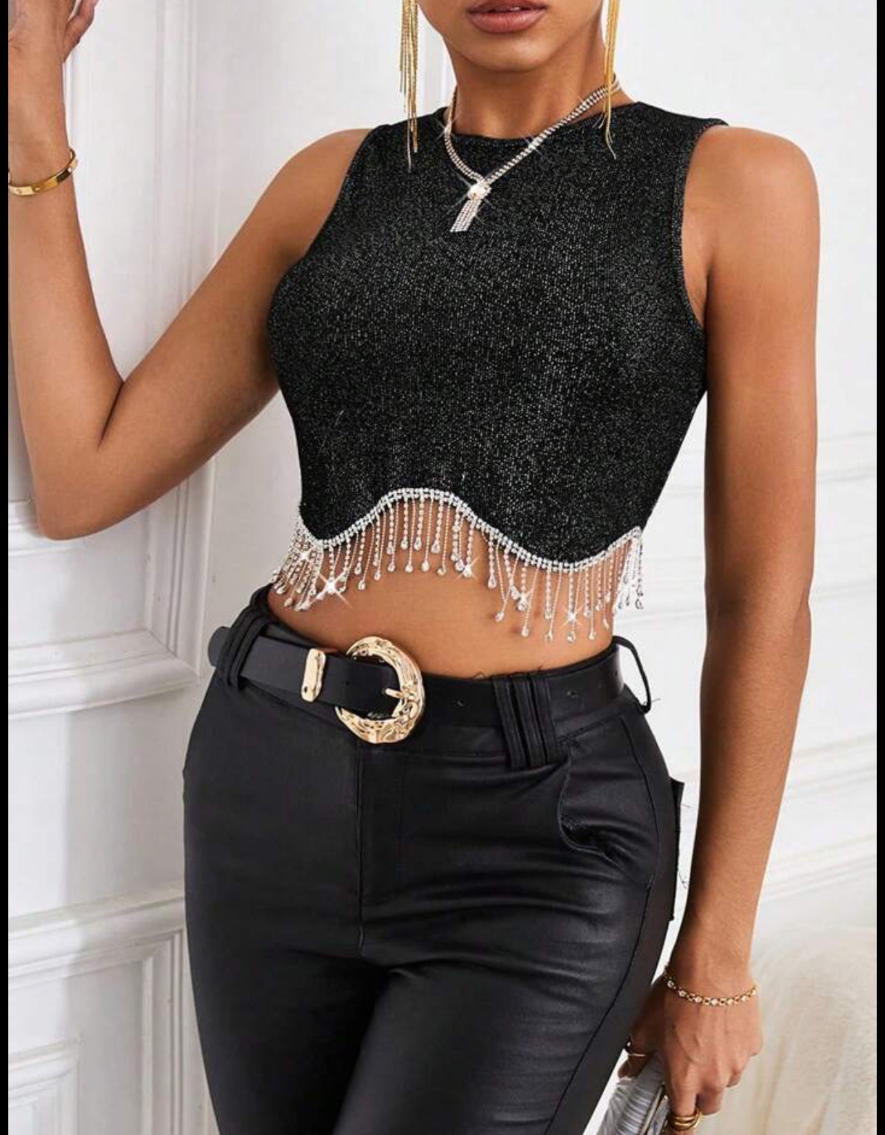 Débardeur Sans Manches Femme À Franges En Strass