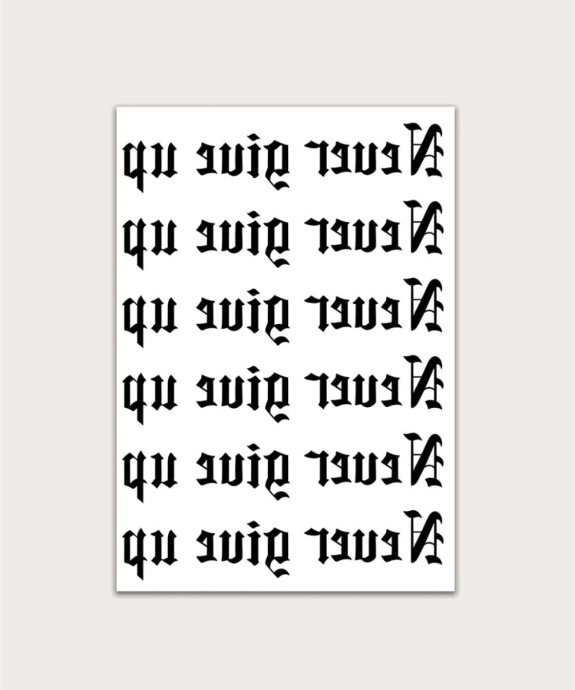 Tatouage Éphémère « Never Give Up » – Style Gothique