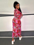 Robe Moulante Froncée À Imprimé Fleuri