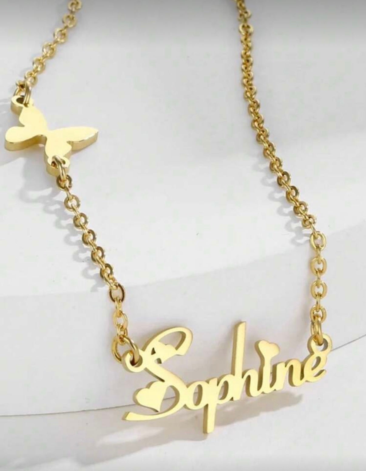 Collier personnalisé avec pendentif coeur papillon, pour filles, femmes