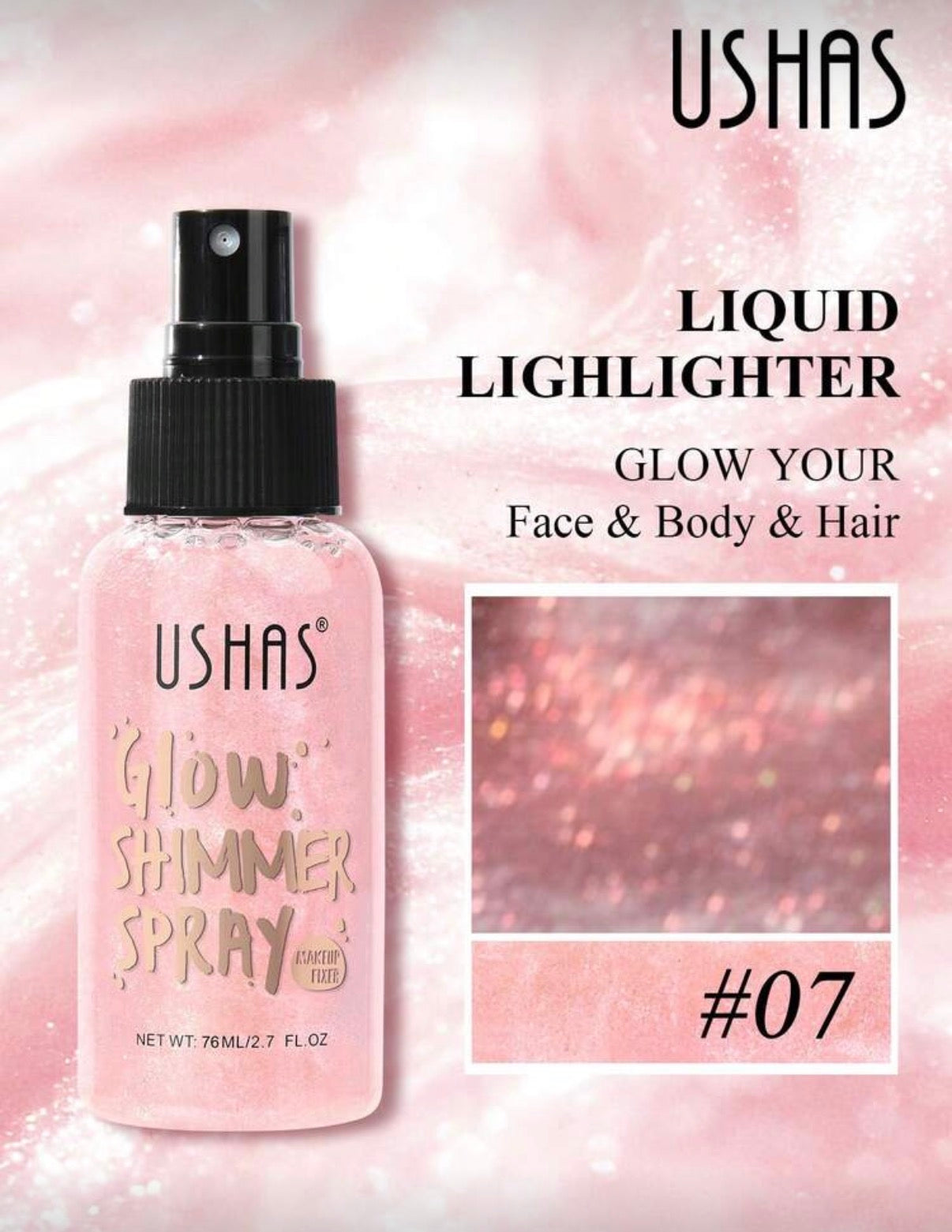 Ushas Glow Shimmer Spray – Brume Illuminatrice Visage, Corps & Cheveux (76ml)