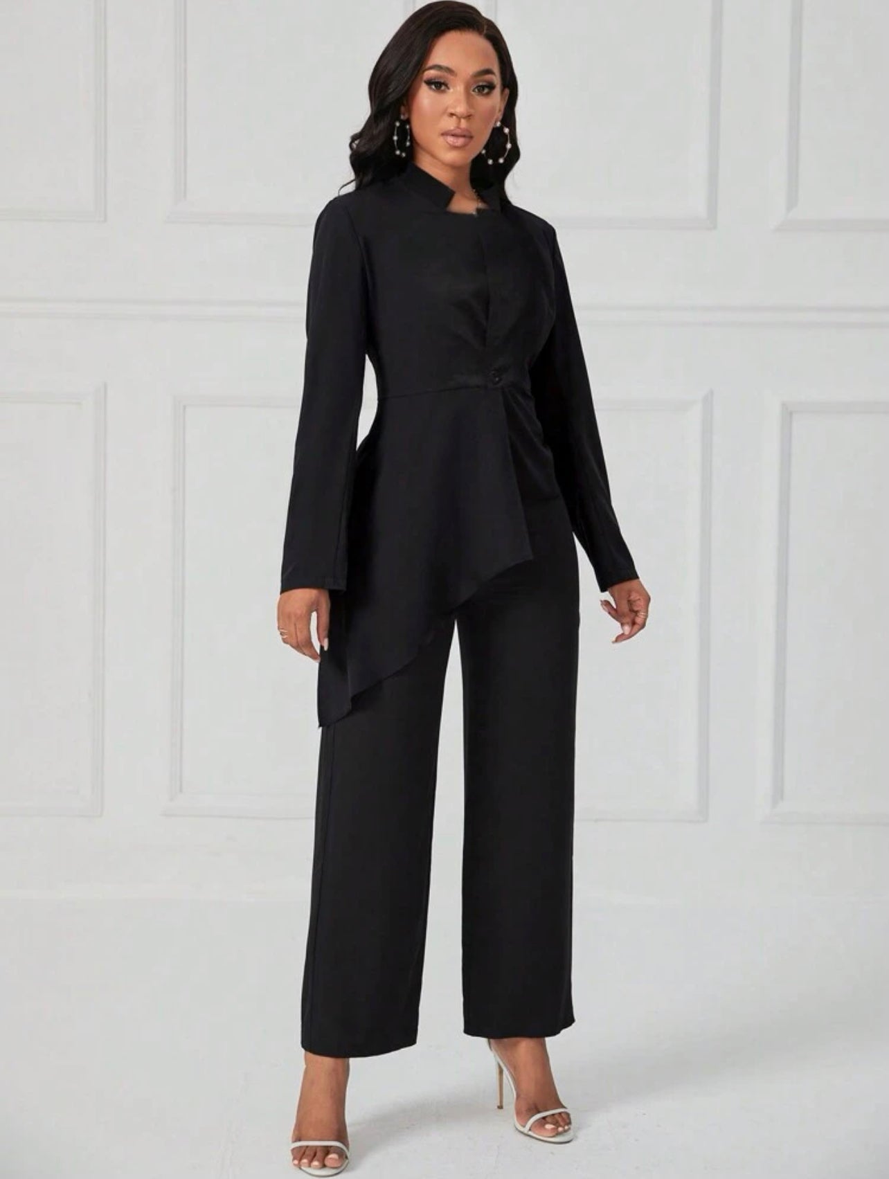 Ensemble Pantalon & Blouse Unicolore Asymétrique