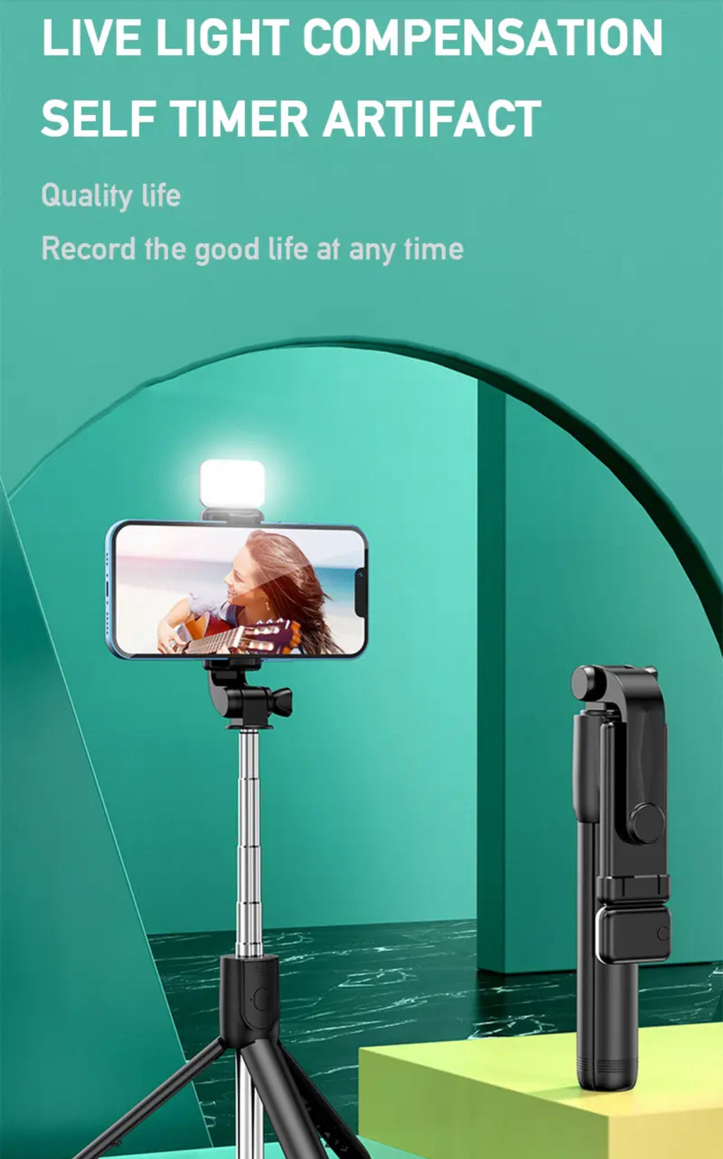 Bâton de Selfie Sans Fil avec Trépied et LED