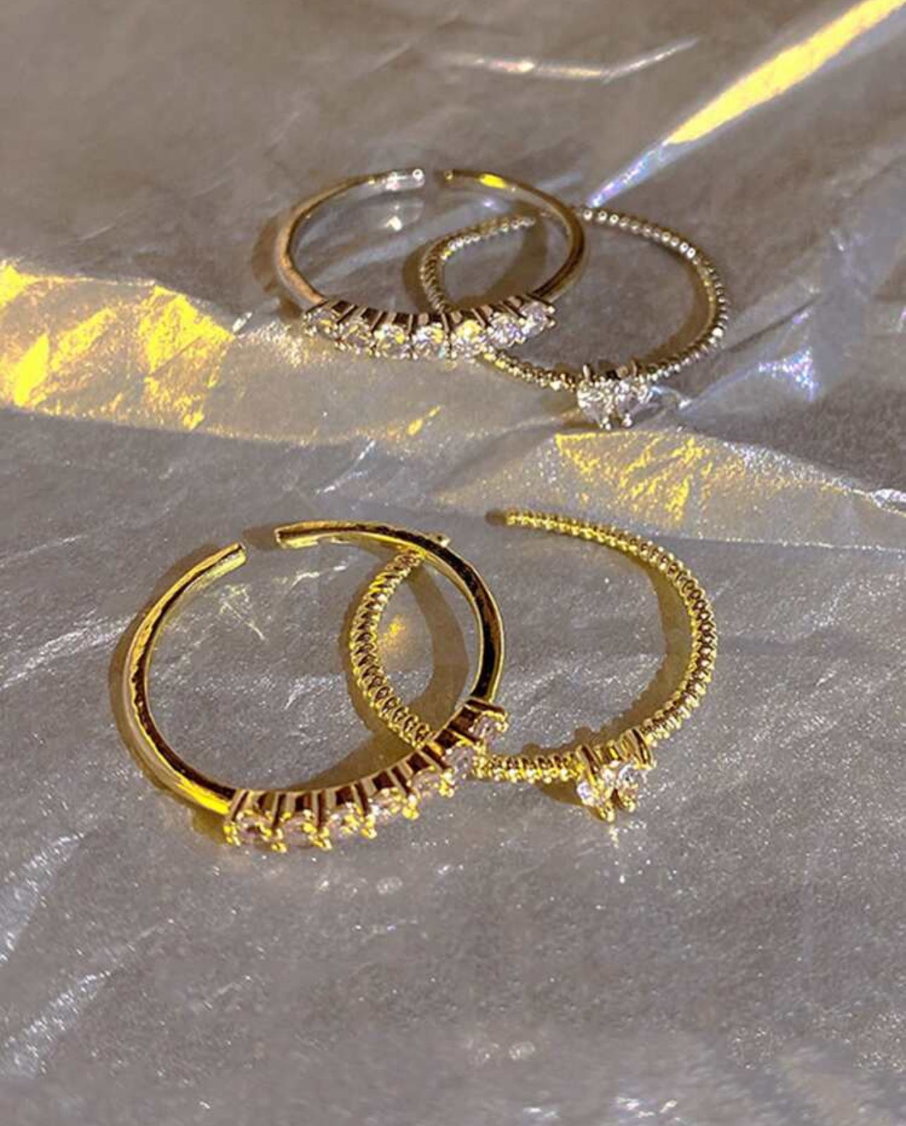 Bague réglable en strass en forme de cœur, Simple et élégante pour femmes, 4 pièces/ensemble