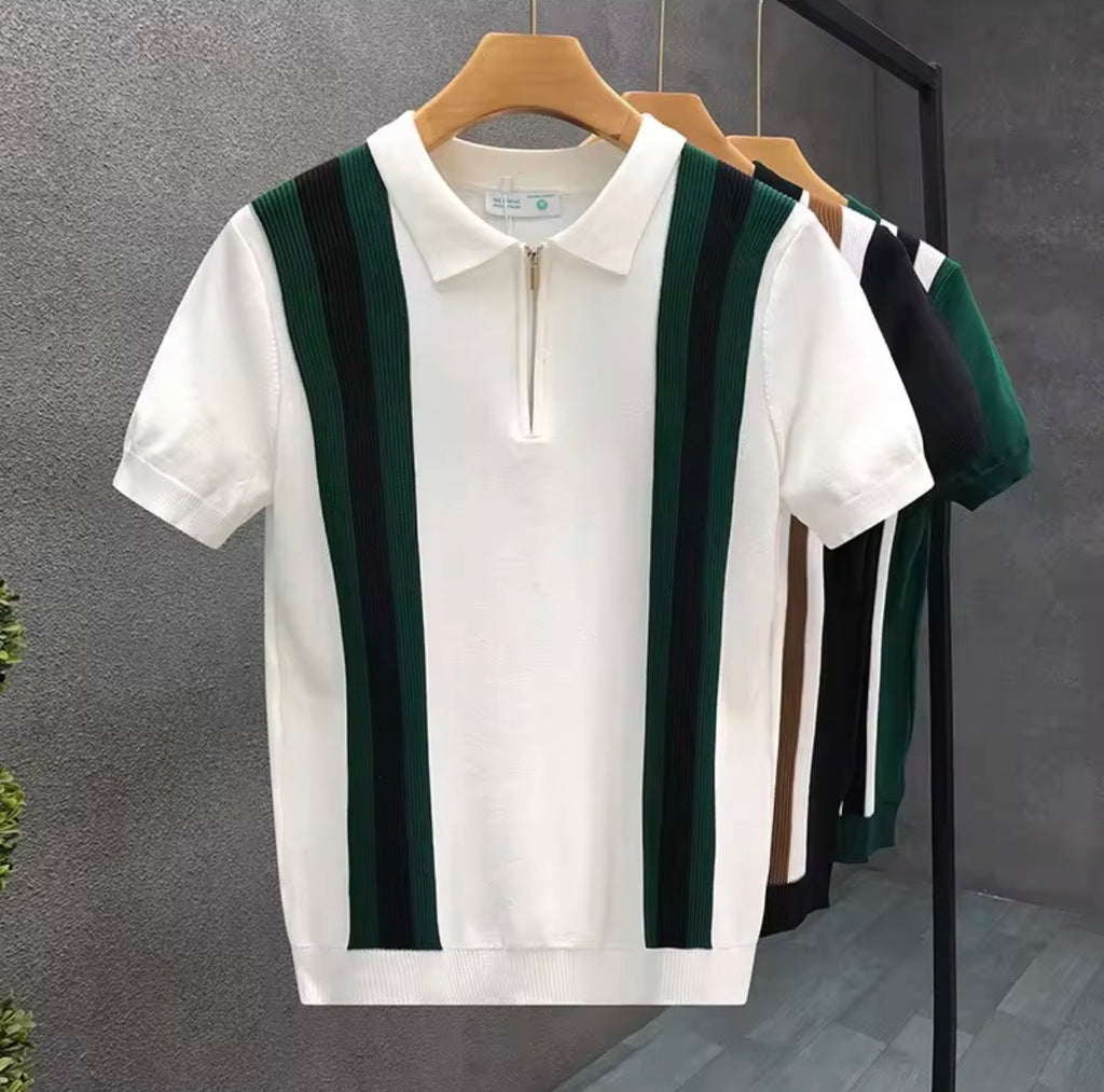 Polo en Maille Texturée à Fermeture Éclair – Style Rétro Chicane