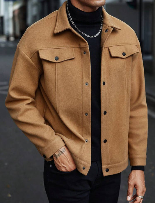 Veste décontractée en mélange de laine couleur unie à manches longues pour hommes, automne/hiver