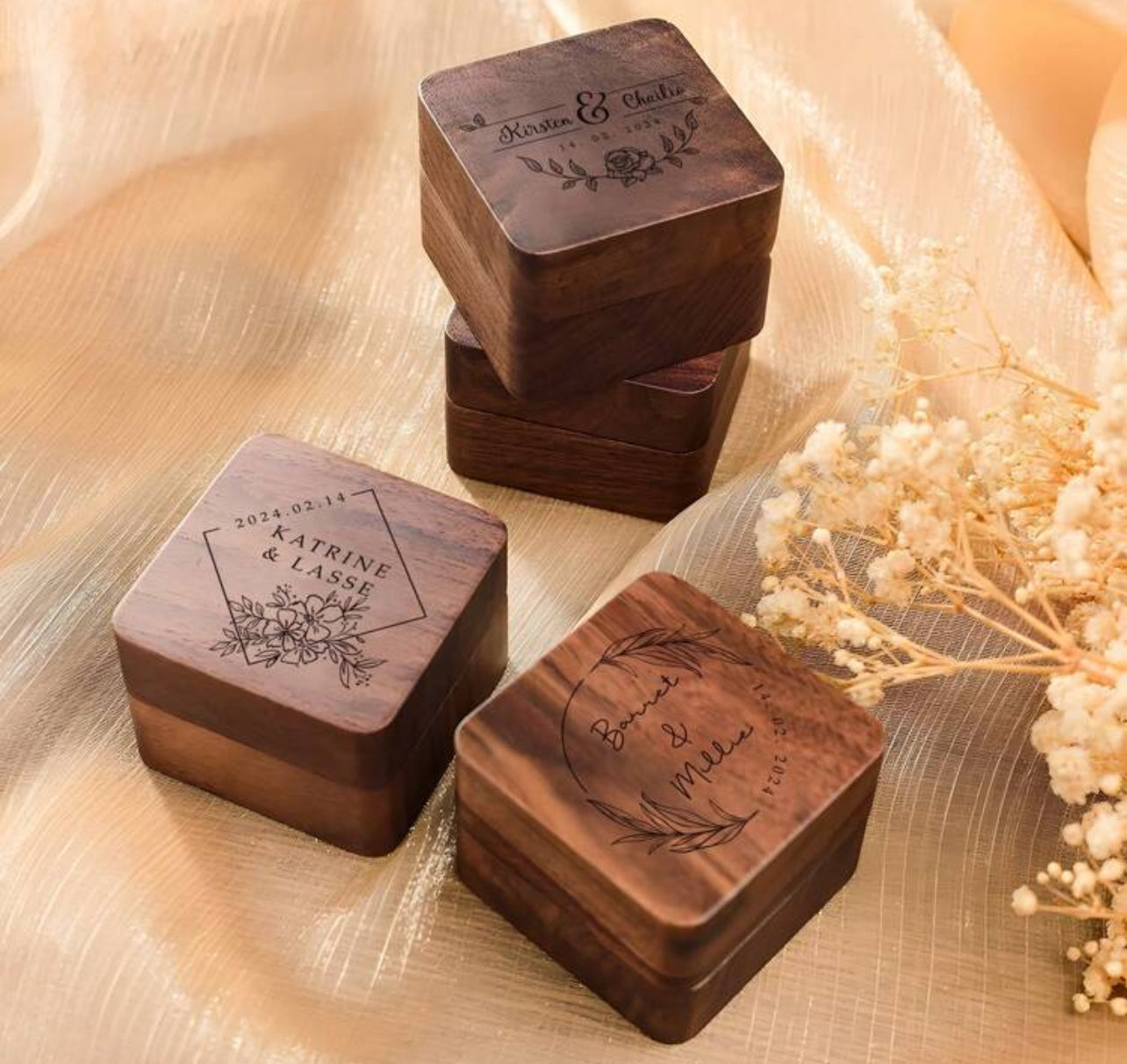 Boîte à bagues en bois personnalisée