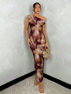 Robe Longue Asymétrique - Effet Marbré