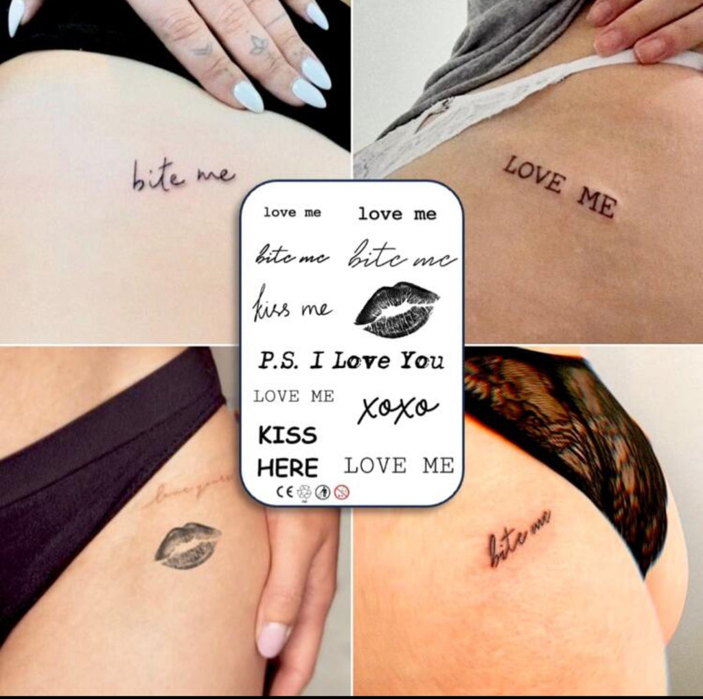 Sensual Temporary Tattoo Pack – “Bite Me” & “Love Me”