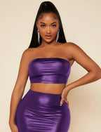 Top bandeau court en cuir PU & Jupe crayon