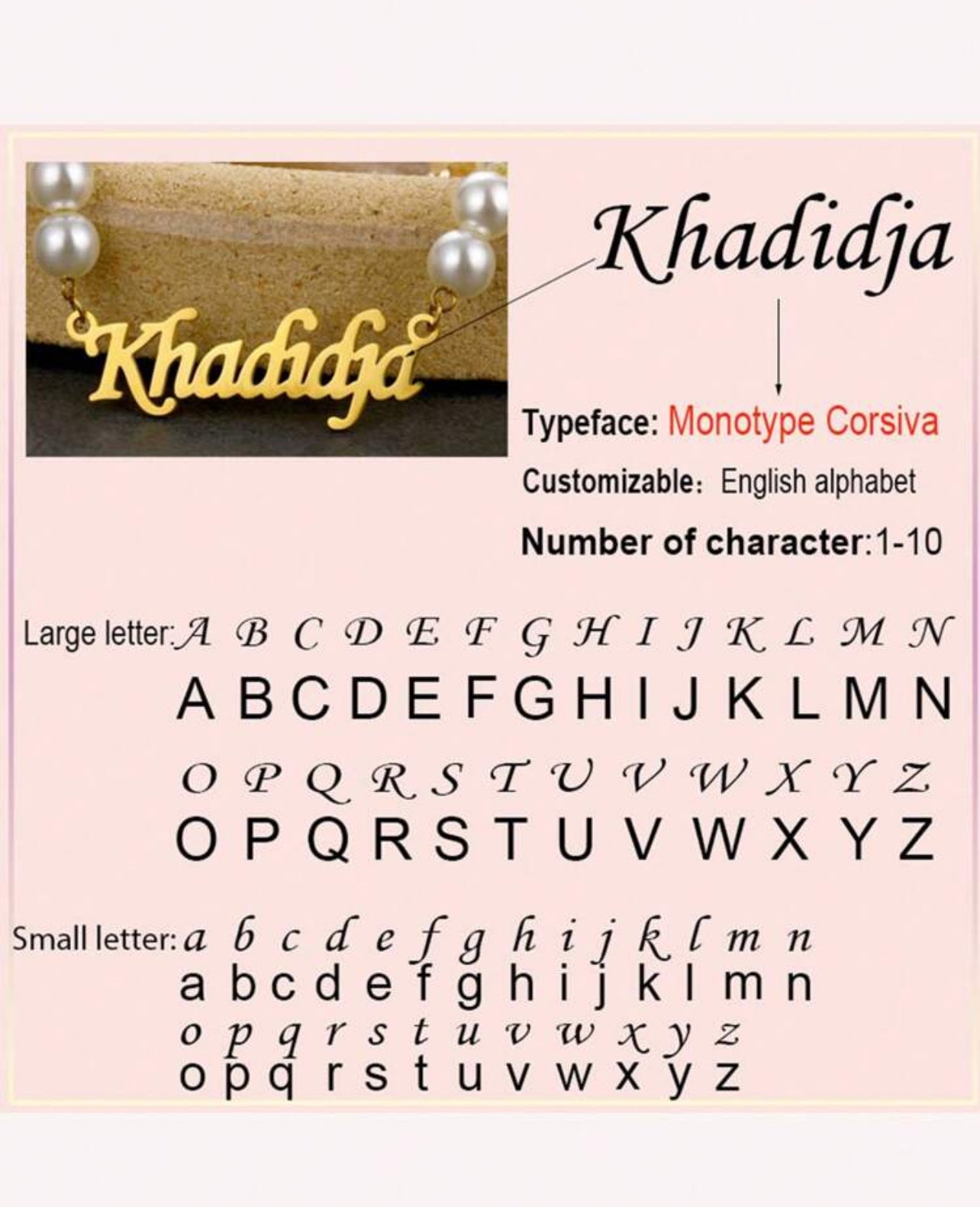 Collier de perles en acier inoxydable avec lettre de nom personnalisée