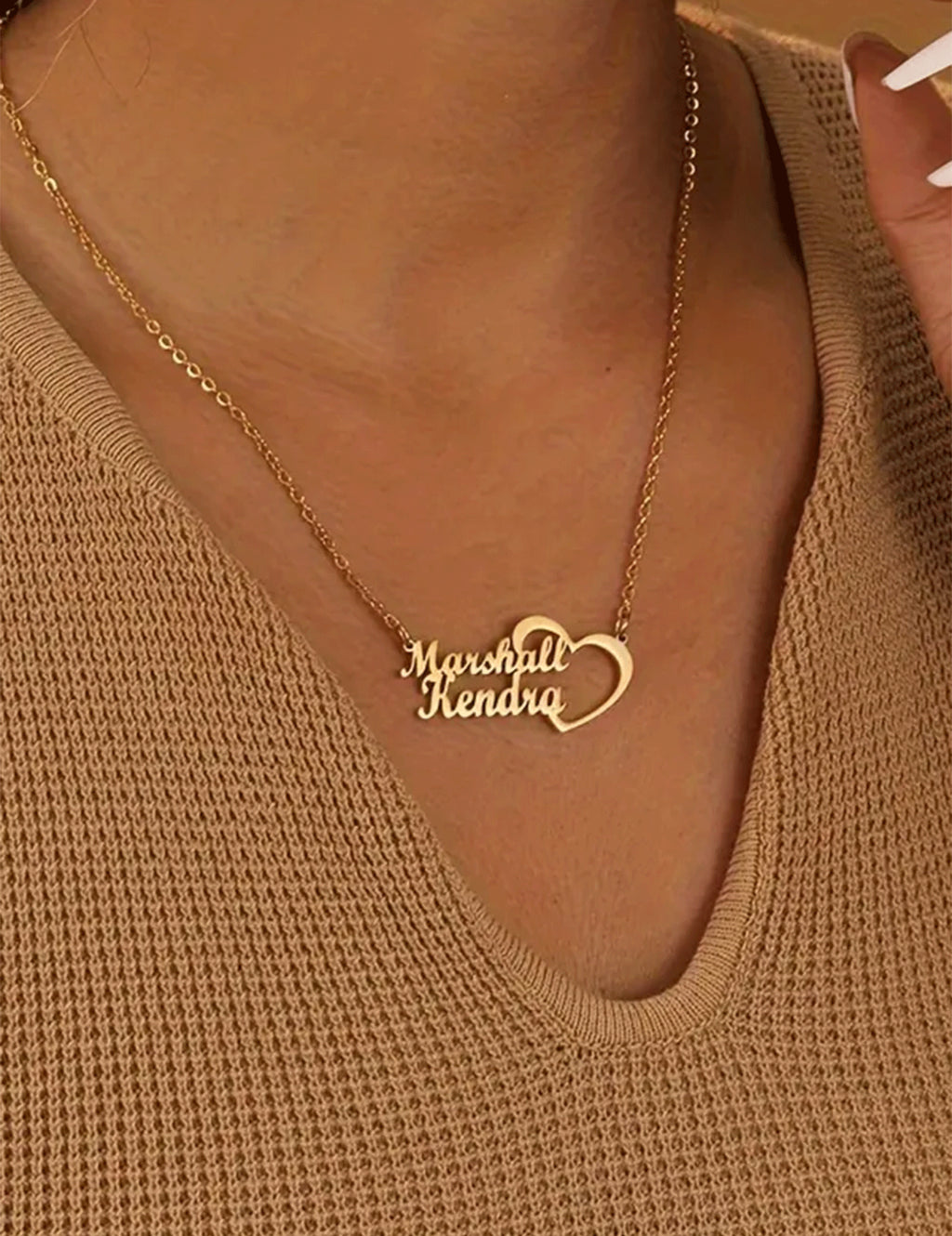 Collier Personnalisé Double Nom avec Cœur en Acier Inoxydable