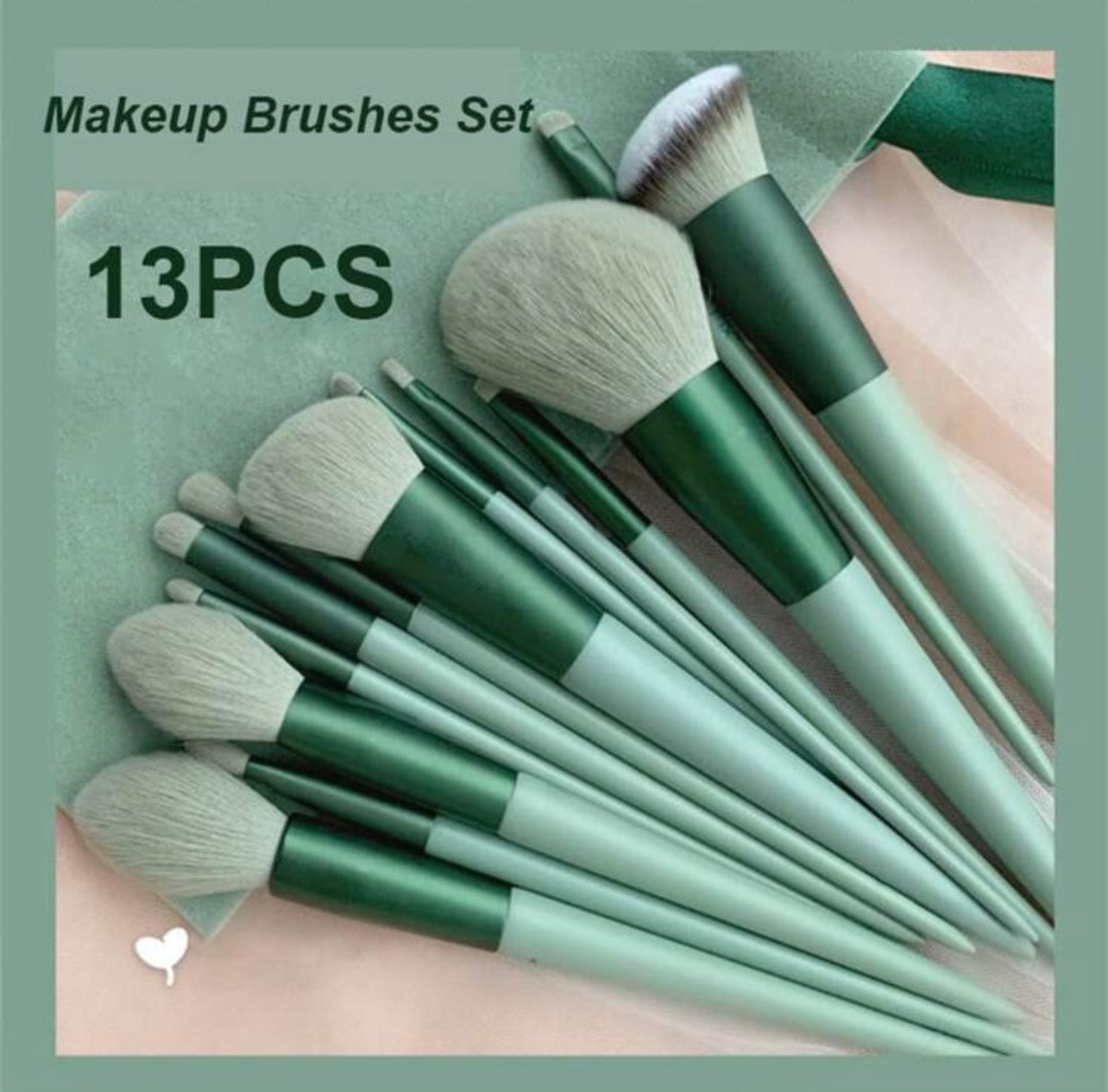 Ensemble de 13 pinceaux de maquillage verts