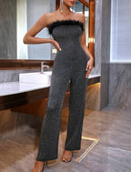 Combinaison Bustier À Ourlet Duveteux Scintillant