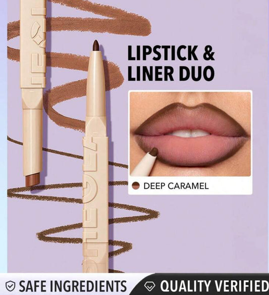 Rouge à lèvres et Liner Duo-Caramel profond 2-en-1 mat double extrémité crayon à lèvres rouge à lèvres hautement pigmenté longue durée