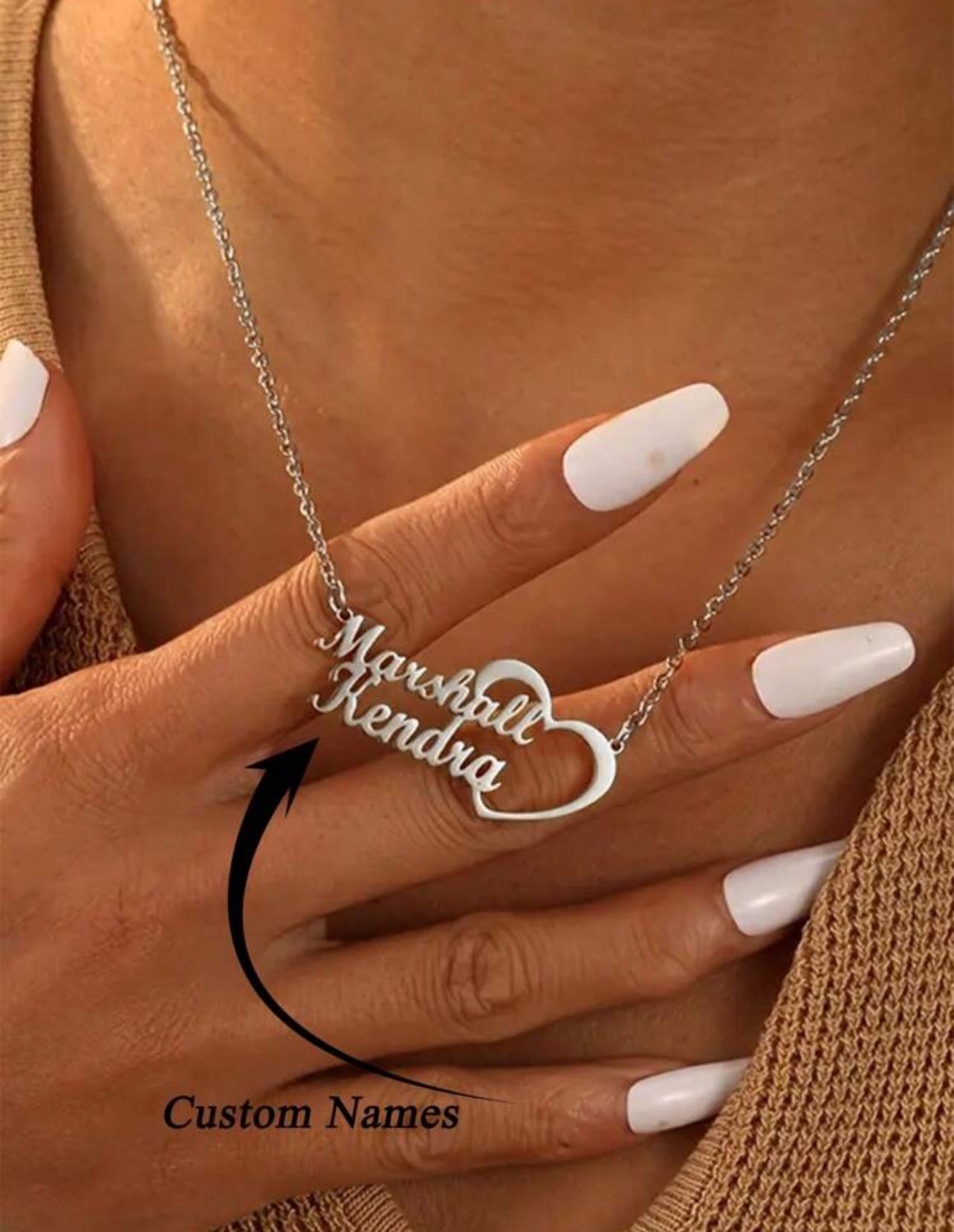 1pc Collier Acier Inoxydable Personnalisé Double Nom avec cœur