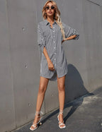 Robe chemise à rayures manches pattes