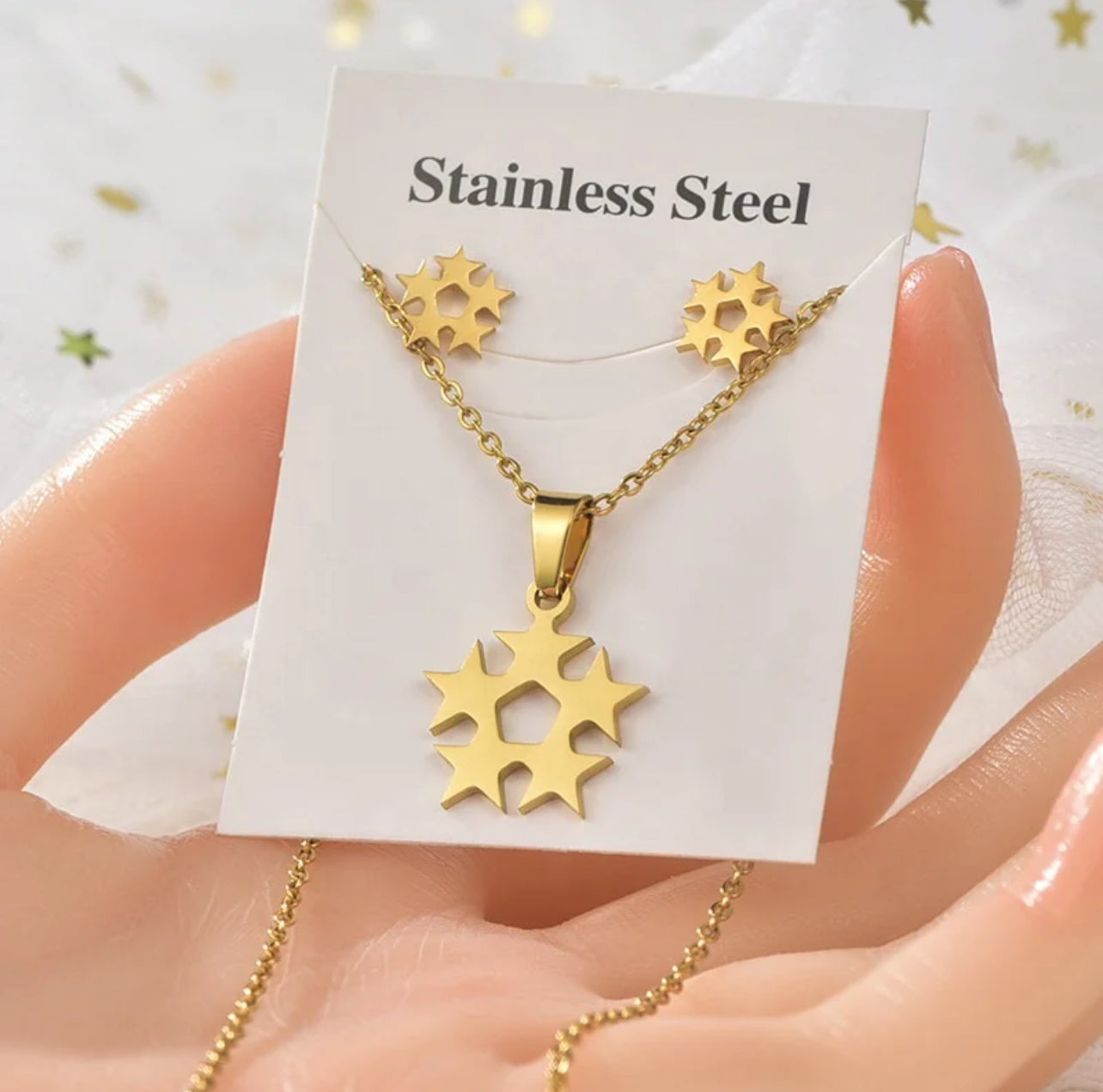 Stellar Sparkle - Gold Star Necklace and Earrings Set