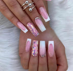 Faux-ongles dégradé rose nude avec strass