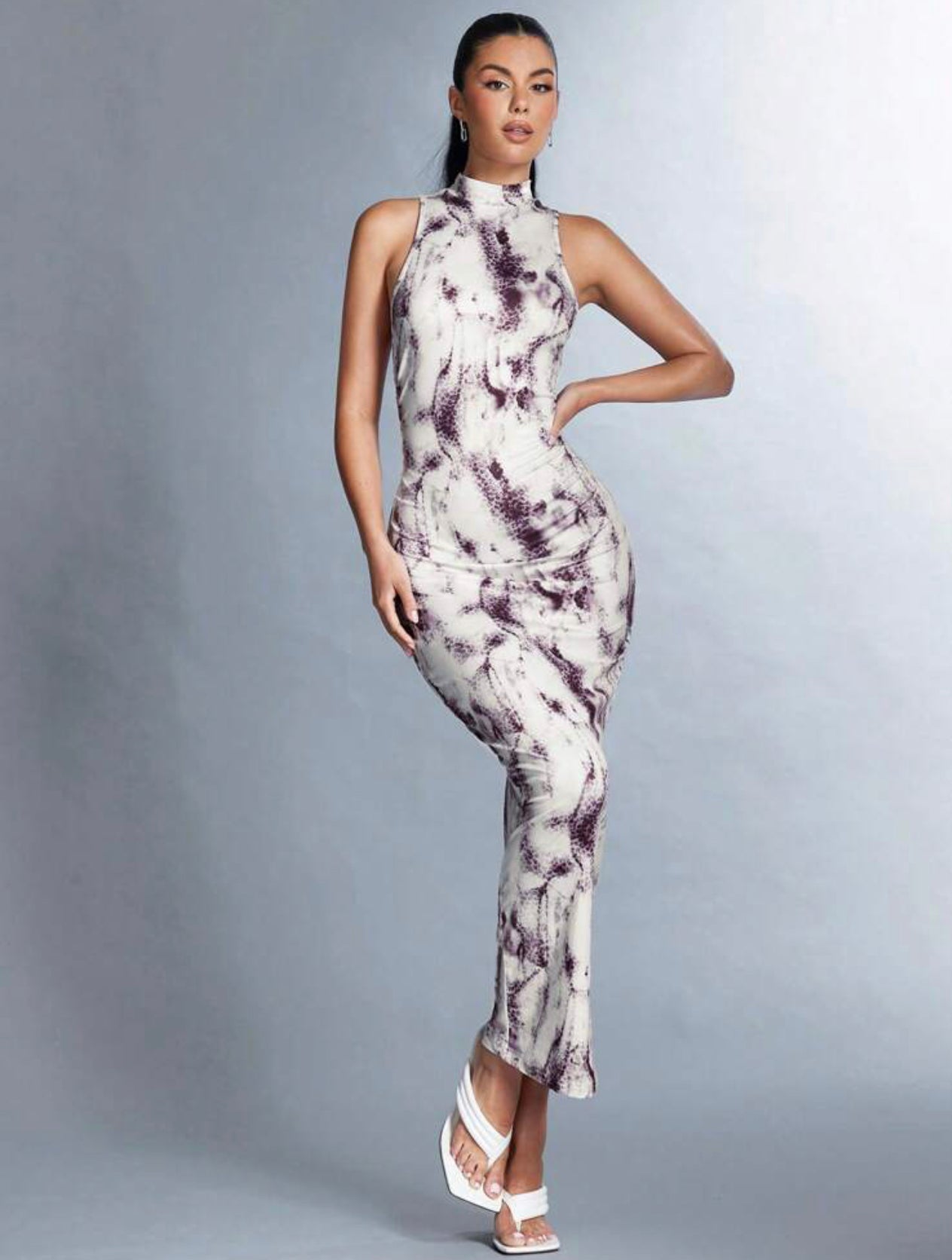 Robe Sans Manches À Col Montant Et Imprimé Léopard