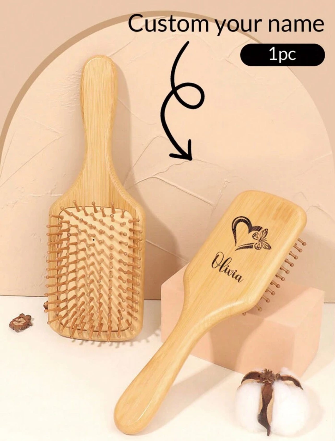 1pc Peignes en bambou avec gravure