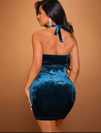 Sexy bodycon cut out crew neck velvet dress