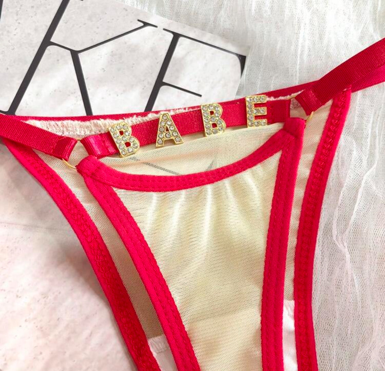 Culotte en dentelle avec lettres personnalisées pour femmes, string en dentelle Sexy