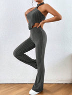 Ensemble Haut Et Pantalon Dos Nu À Ourlet Asymétrique