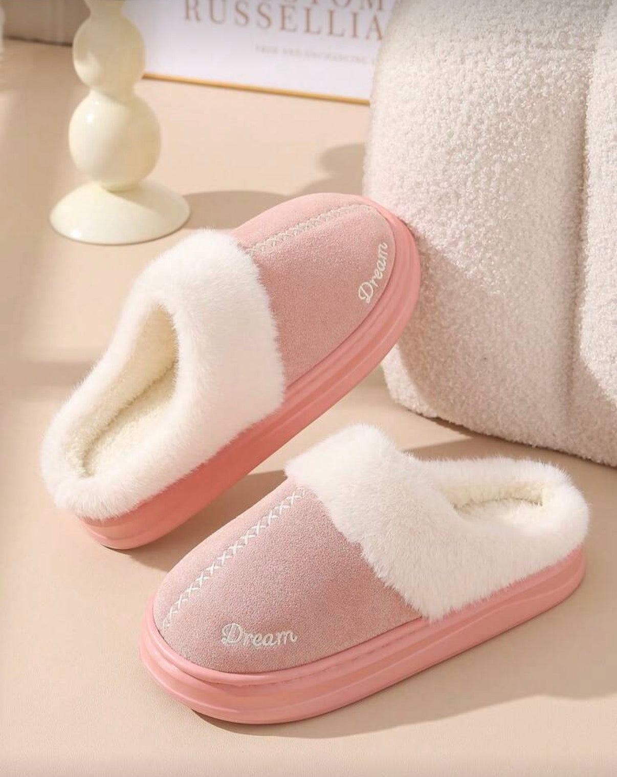 Chaussons Douillets "Dream" à Plateforme – Rose Poudré & Fourrure Ultra-Douce