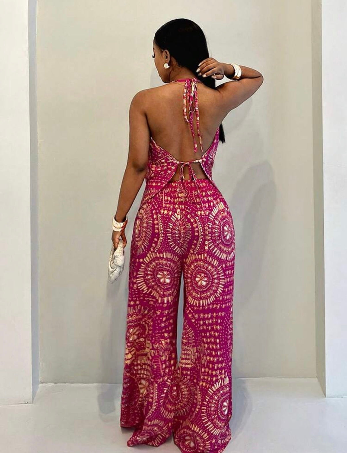 Ensemble Pantalon & Top Dos Nu – Rose Motif Mandala