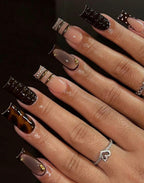 Press-On Nails Marron Chocolat & Or | Faux Ongles Réutilisables