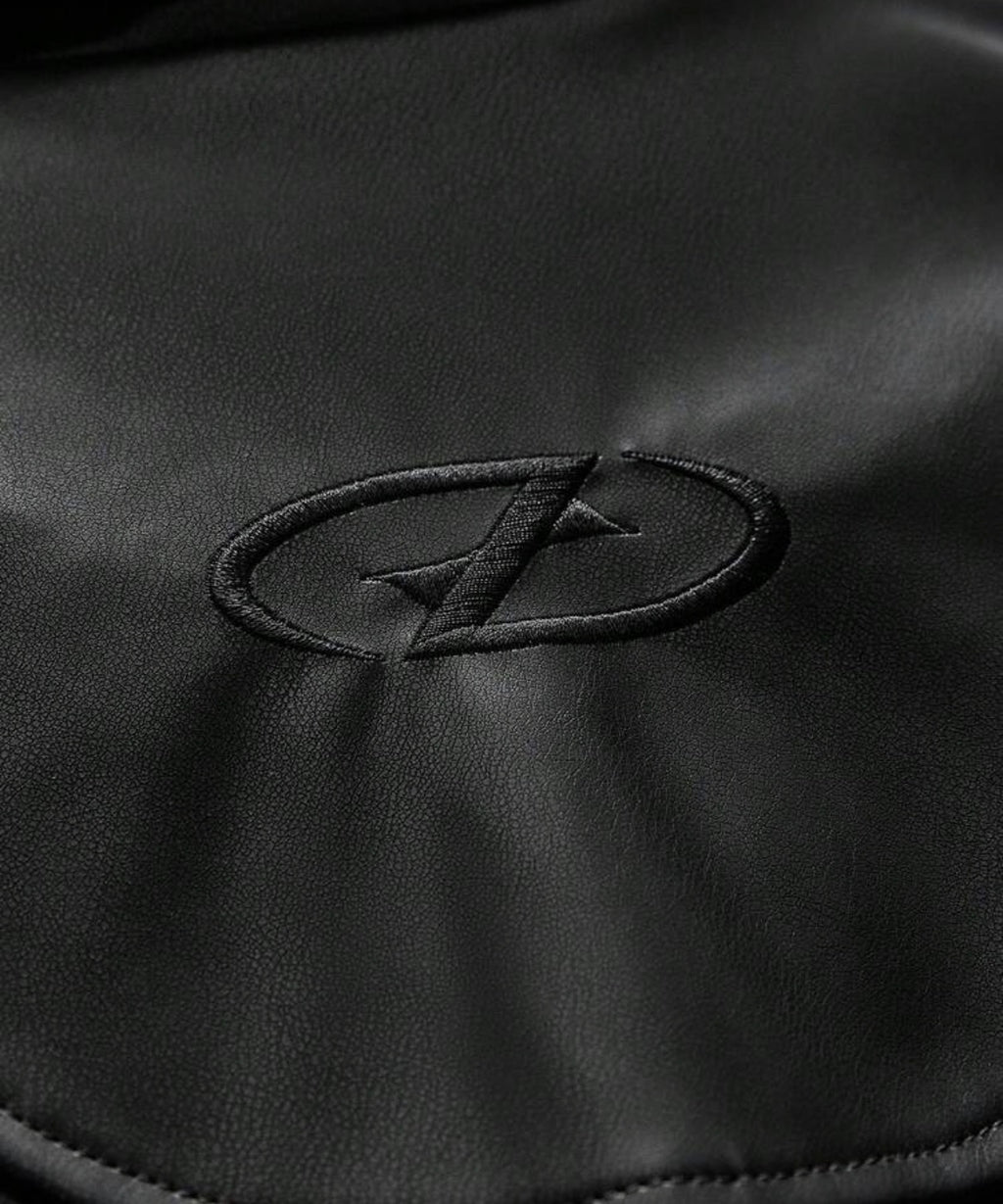 Veste Harrington Oversize en Cuir Vegan – Noir Mat