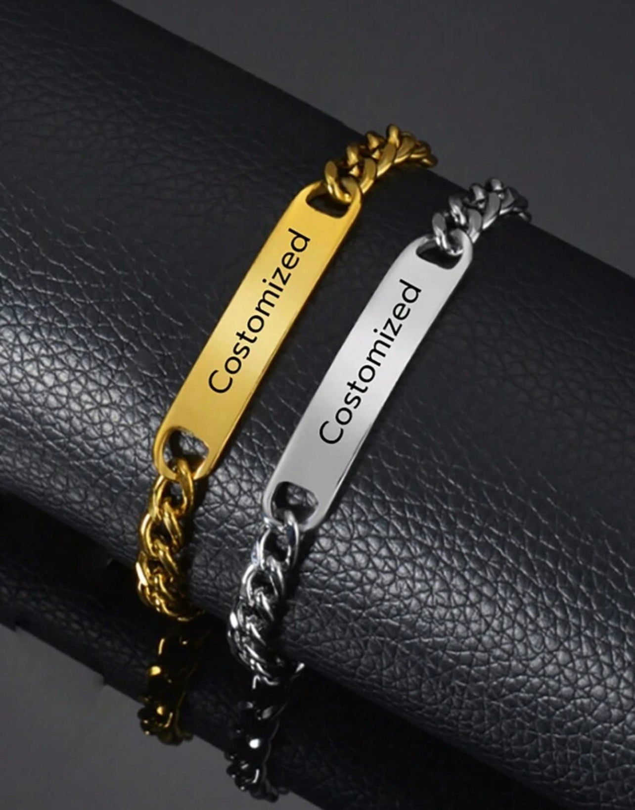 Bracelet en acier inoxydable plaqué or 18 carats, personnalisable