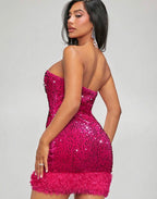 SXY Robe Moulante Bustier À Paillettes