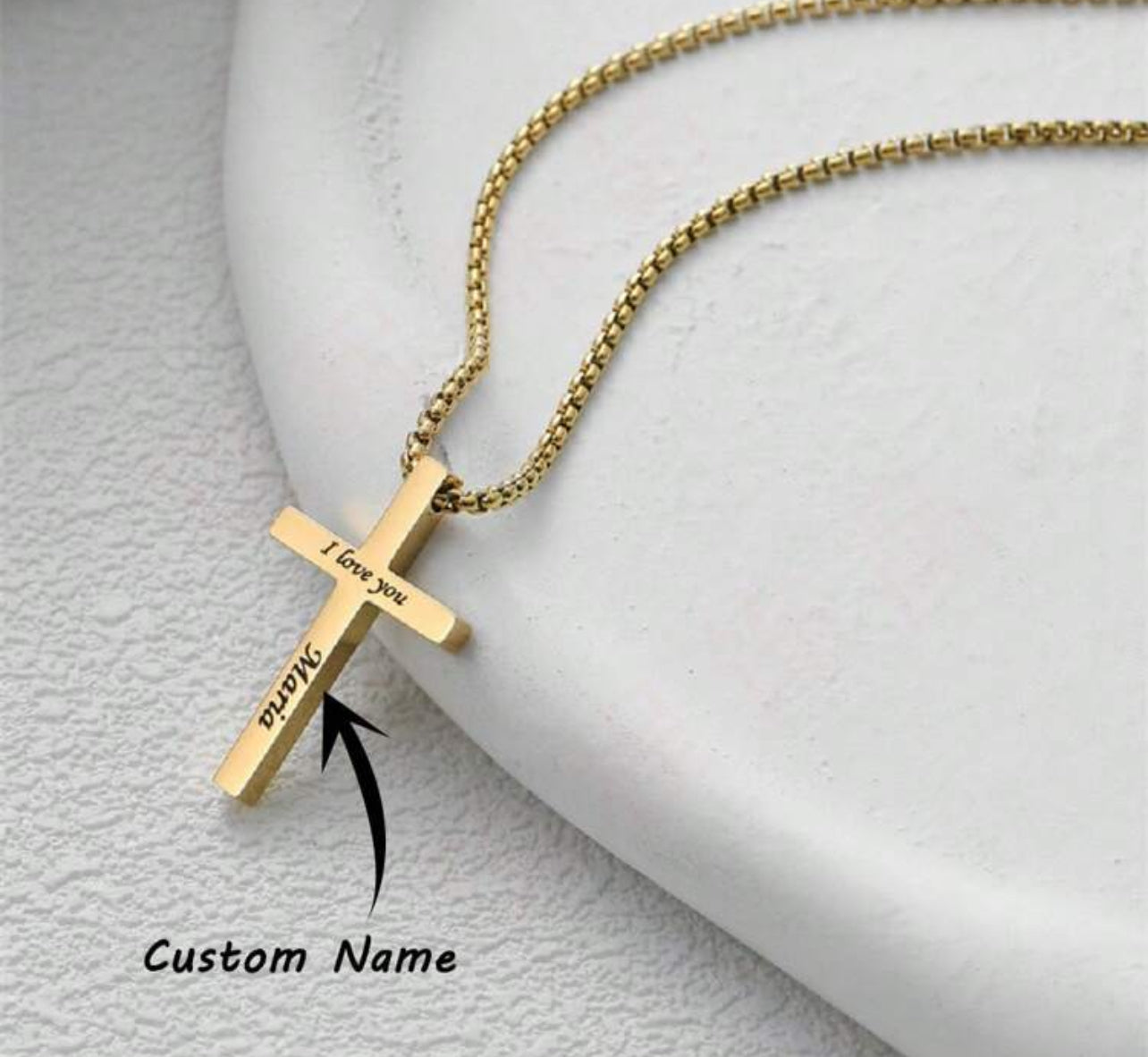 Collier personnalisé classique Personnalité Gravure Texte Acier inoxydable Pendentif Croix