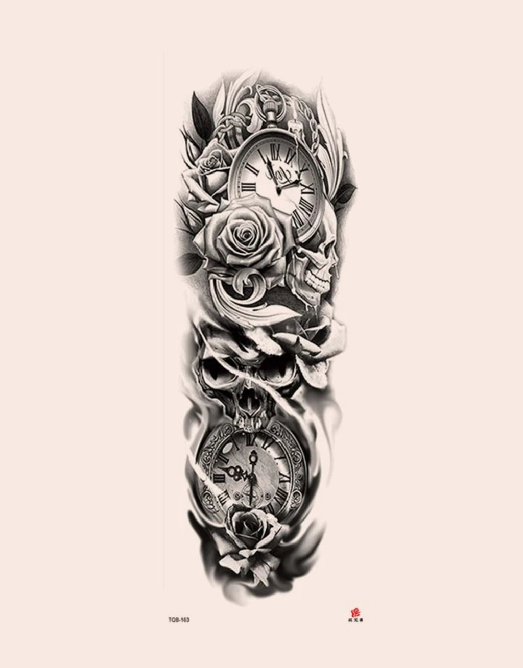 Tatouage Temporaire Bras Complet - Montre & Crâne