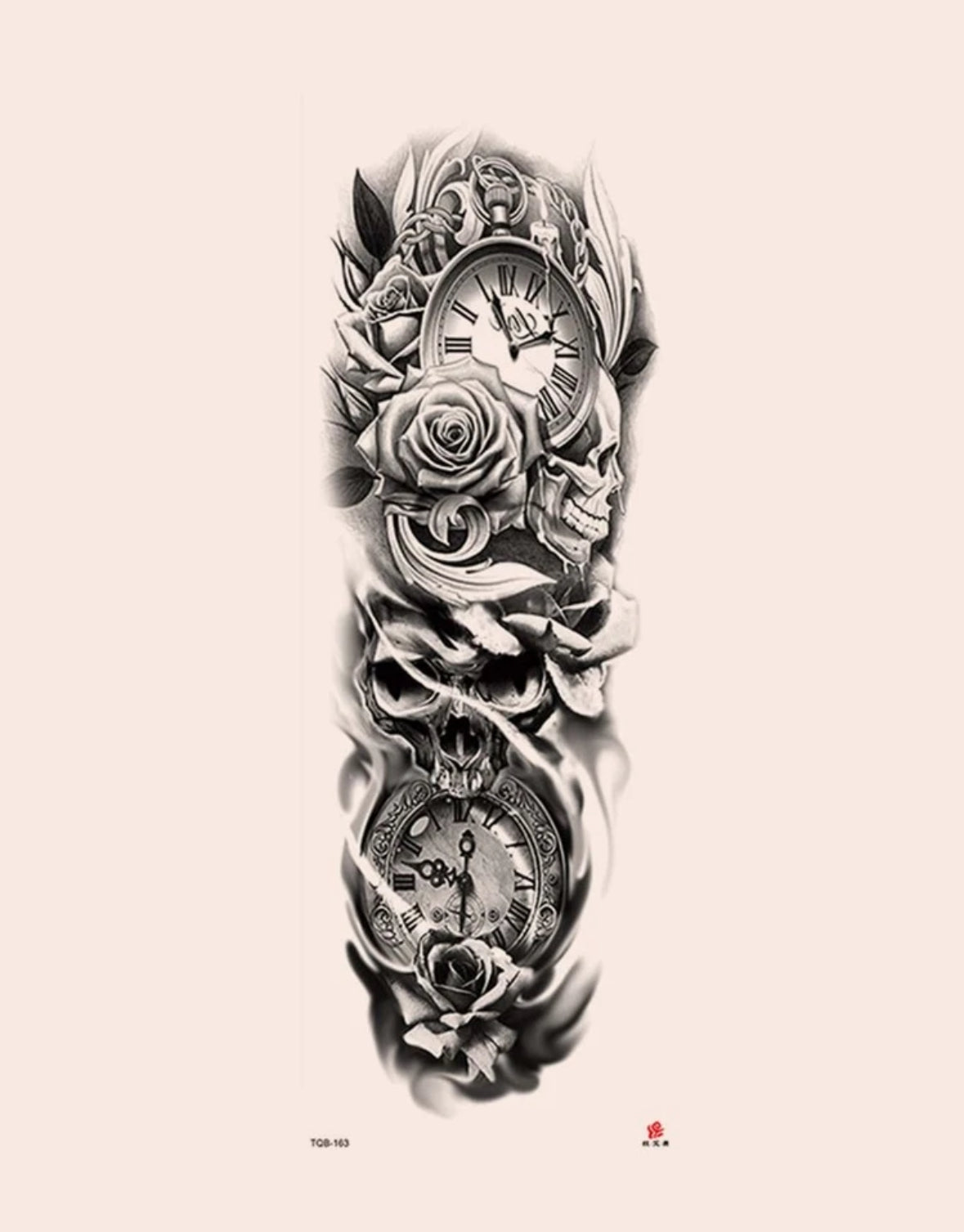 Tatouage Temporaire Bras Complet - Montre & Crâne