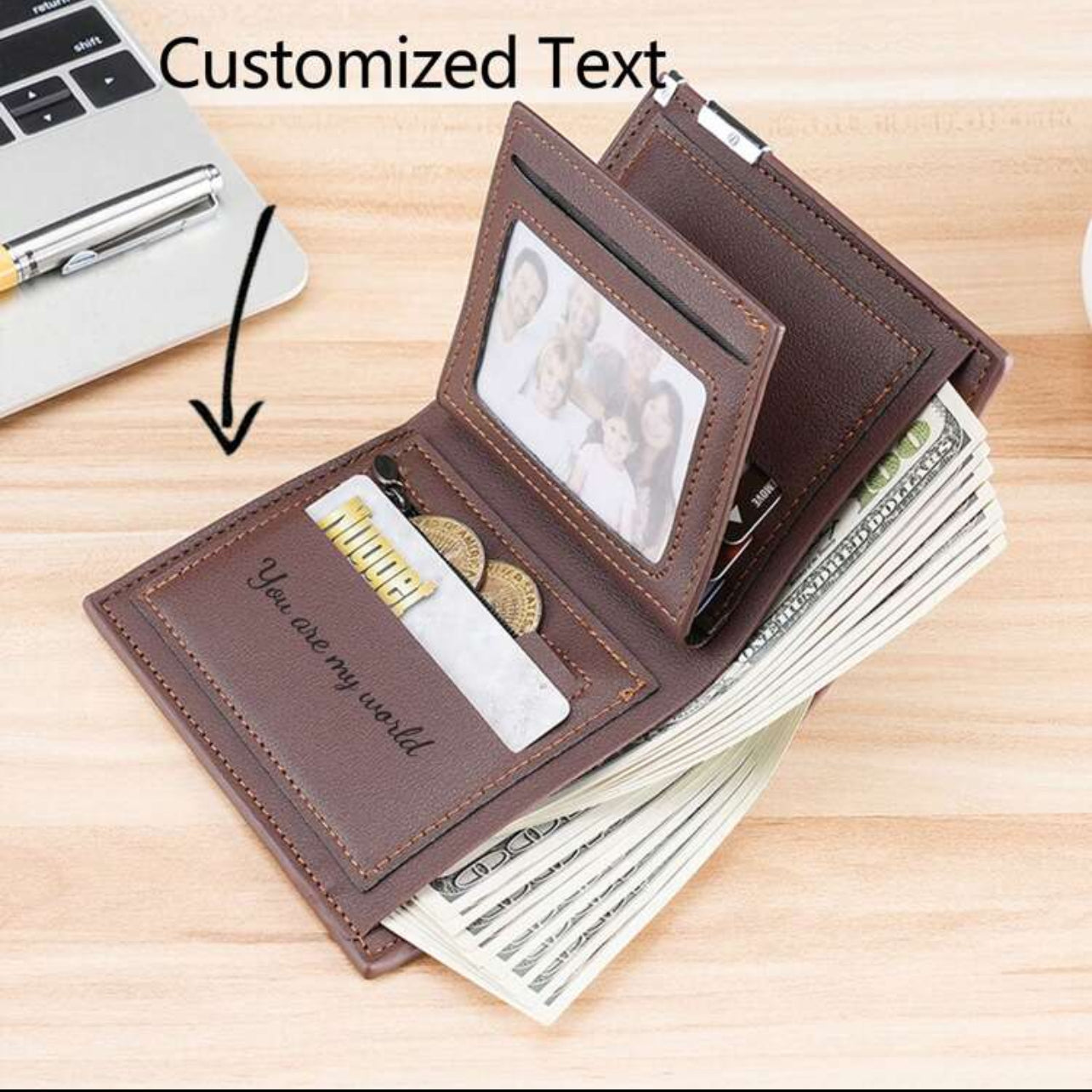 Portefeuille en cuir PU photo et texte personnalisé