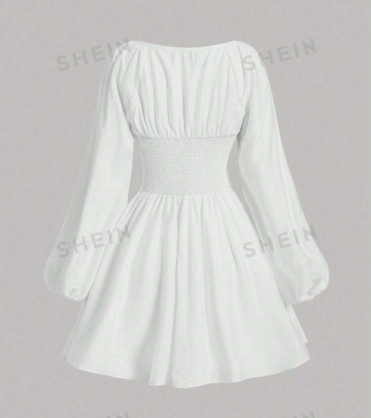 Robe Blanche Noeud Bretelle Avant Manches Lanterne