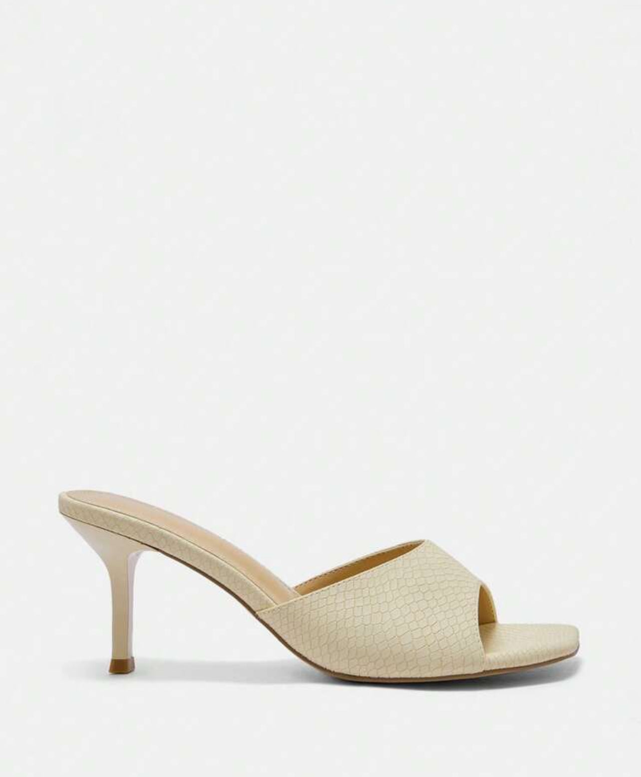 Elegant Beige Faux Leather Mules with Mid Heel