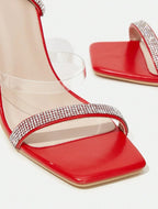 Damen-Schnürsandalen mit hohem Absatz und Strassverzierung